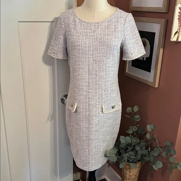 Isaac Mizrahi Boucle Tweed hip pockets lavender Cream short sleeve S Mini Dress - Picture 14 of 14
